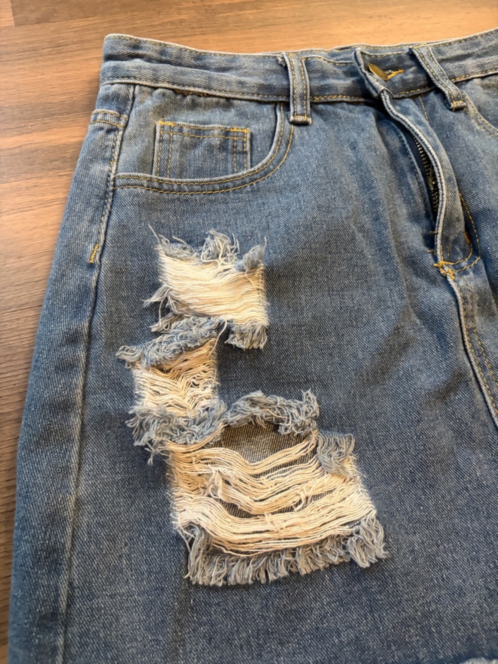 SHEIN Blue Distressed Denim Mini Skirt with Frayed Hem Womens Size Small - Picture 3 of 9